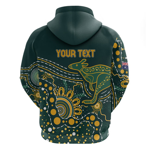 Australia Kangaroos Custom Indigenous Personalised Zip Hoodie Aboriginal Arts - Rising Sun