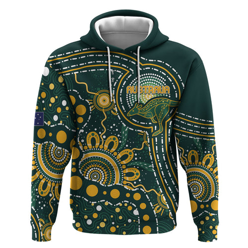 Australia Kangaroos Custom Indigenous Personalised Zip Hoodie Aboriginal Arts - Rising Sun