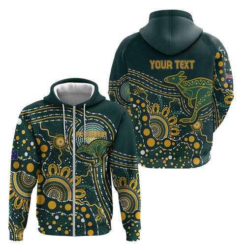 Australia Kangaroos Custom Indigenous Personalised Zip Hoodie Aboriginal Arts - Rising Sun