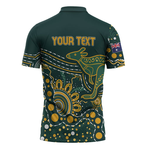Australia Kangaroos Custom Indigenous Personalised Zipper Polo Shirt Aboriginal Arts - Rising Sun