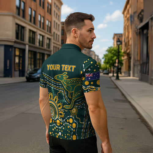 Australia Kangaroos Custom Indigenous Personalised Zipper Polo Shirt Aboriginal Arts - Rising Sun