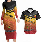 Papua New Guinea Custom Rugby The Kumuls Couples Matching Long Sleeve Bodycon Dress and Hawaiian Shirt Motuan Inspired Pattern
