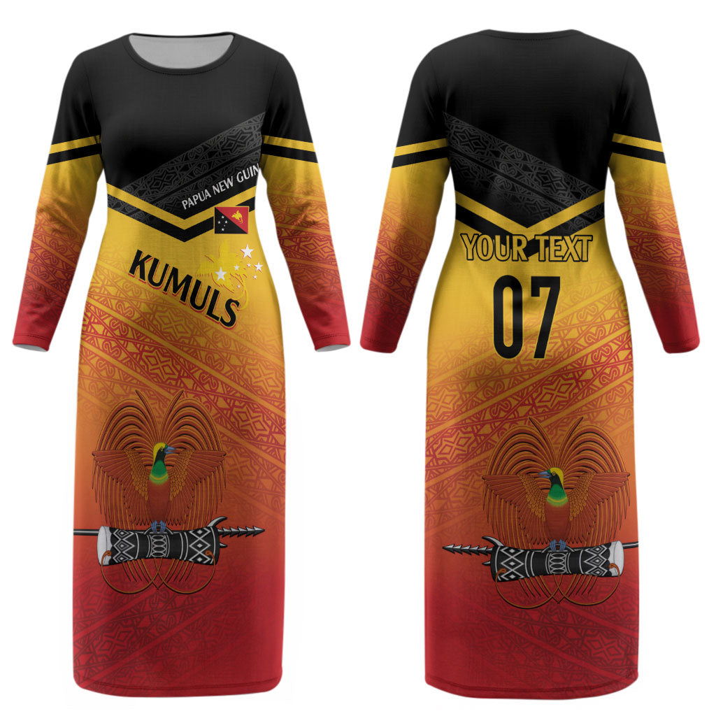 Papua New Guinea Custom Rugby The Kumuls Couples Matching Long Sleeve Bodycon Dress and Hawaiian Shirt Motuan Inspired Pattern