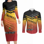 Papua New Guinea Custom Rugby The Kumuls Couples Matching Long Sleeve Bodycon Dress and Long Sleeve Button Shirt Motuan Inspired Pattern