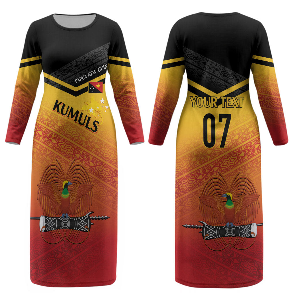 Papua New Guinea Custom Rugby The Kumuls Couples Matching Long Sleeve Bodycon Dress and Long Sleeve Button Shirt Motuan Inspired Pattern