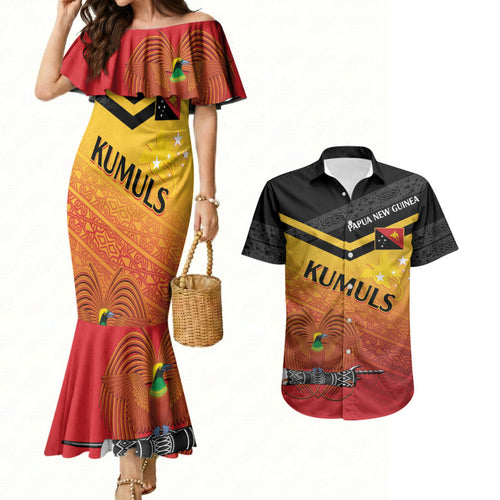 Papua New Guinea Custom Rugby The Kumuls Couples Matching Mermaid Dress and Hawaiian Shirt Motuan Inspired Pattern
