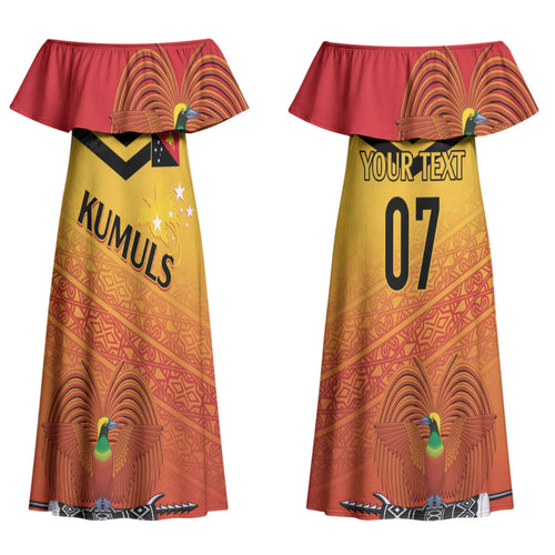 Papua New Guinea Custom Rugby The Kumuls Couples Matching Off Shoulder Maxi Dress and Long Sleeve Button Shirt Motuan Inspired Pattern