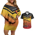 Papua New Guinea Custom Rugby The Kumuls Couples Matching Off Shoulder Short Dress and Hawaiian Shirt Motuan Inspired Pattern