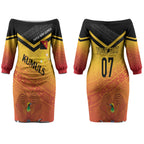 Papua New Guinea Custom Rugby The Kumuls Couples Matching Off The Shoulder Long Sleeve Dress and Long Sleeve Button Shirt Motuan Inspired Pattern