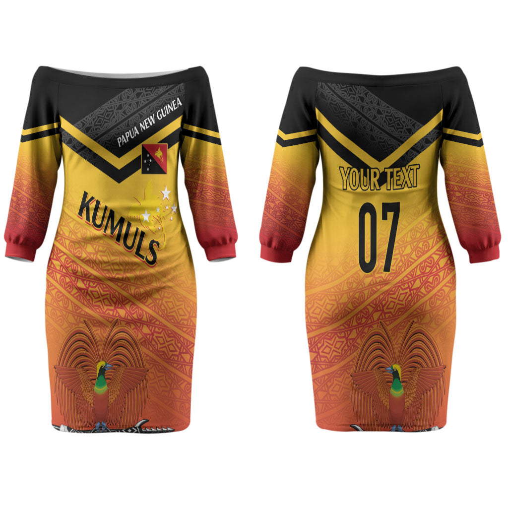 Papua New Guinea Custom Rugby The Kumuls Couples Matching Off The Shoulder Long Sleeve Dress and Long Sleeve Button Shirt Motuan Inspired Pattern