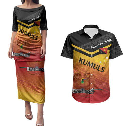 Papua New Guinea Custom Rugby The Kumuls Couples Matching Puletasi and Hawaiian Shirt Motuan Inspired Pattern