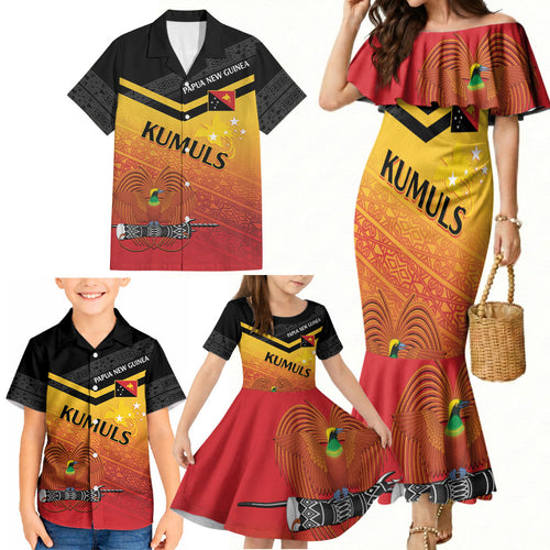 Papua New Guinea Custom Rugby The Kumuls Family Matching Mermaid Dress and Hawaiian Shirt Motuan Inspired Pattern