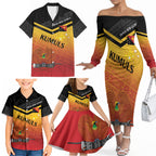 Papua New Guinea Custom Rugby The Kumuls Family Matching Off The Shoulder Long Sleeve Dress and Hawaiian Shirt Motuan Inspired Pattern