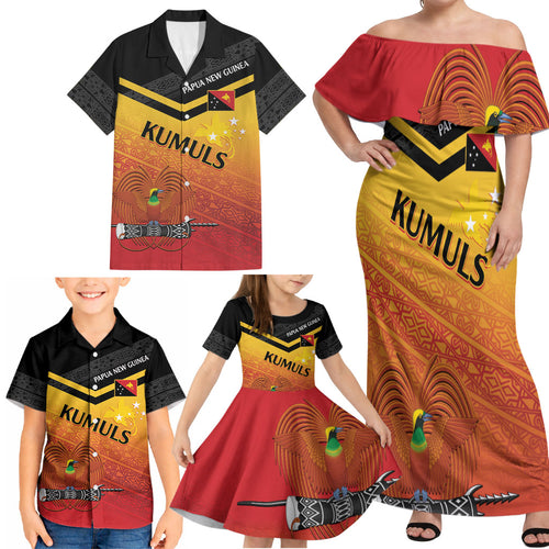 Papua New Guinea Custom Rugby The Kumuls Family Matching Off Shoulder Maxi Dress and Hawaiian Shirt Motuan Inspired Pattern