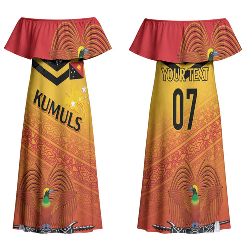 Papua New Guinea Custom Rugby The Kumuls Family Matching Off Shoulder Maxi Dress and Hawaiian Shirt Motuan Inspired Pattern