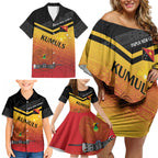 Papua New Guinea Custom Rugby The Kumuls Family Matching Off Shoulder Short Dress and Hawaiian Shirt Motuan Inspired Pattern