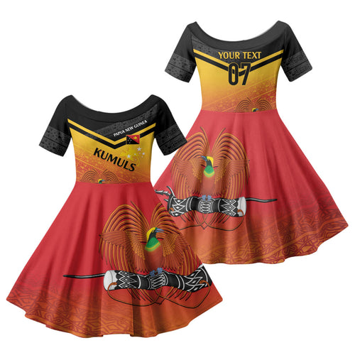 Papua New Guinea Custom Rugby The Kumuls Family Matching Off Shoulder Short Dress and Hawaiian Shirt Motuan Inspired Pattern