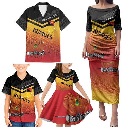 Papua New Guinea Custom Rugby The Kumuls Family Matching Puletasi and Hawaiian Shirt Motuan Inspired Pattern