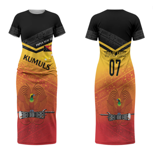 Papua New Guinea Custom Rugby The Kumuls Family Matching Short Sleeve Bodycon Dress and Hawaiian Shirt Motuan Inspired Pattern