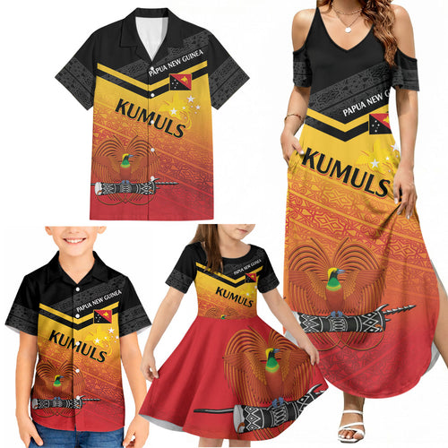 Papua New Guinea Custom Rugby The Kumuls Family Matching Summer Maxi Dress and Hawaiian Shirt Motuan Inspired Pattern