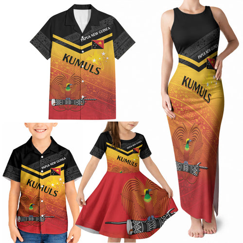 Papua New Guinea Custom Rugby The Kumuls Family Matching Tank Maxi Dress and Hawaiian Shirt Motuan Inspired Pattern