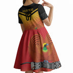 Papua New Guinea Custom Rugby The Kumuls Kid Short Sleeve Dress Motuan Inspired Pattern