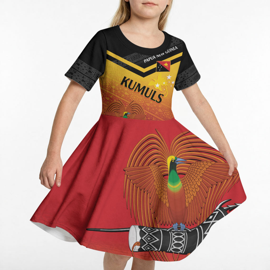 Papua New Guinea Custom Rugby The Kumuls Kid Short Sleeve Dress Motuan Inspired Pattern