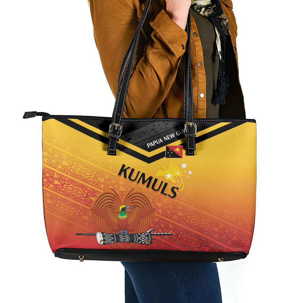 Papua New Guinea Rugby The Kumuls Leather Tote Bag Motuan Inspired Pattern