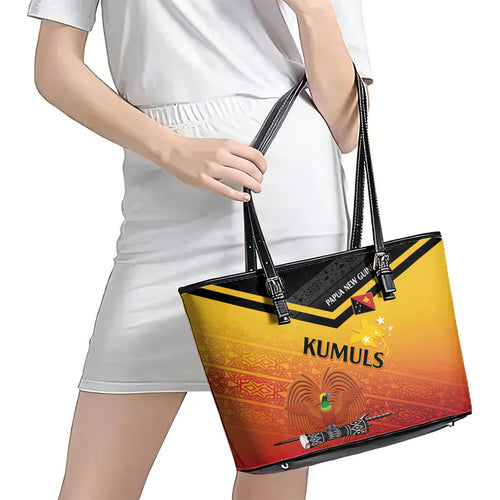 Papua New Guinea Rugby The Kumuls Leather Tote Bag Motuan Inspired Pattern