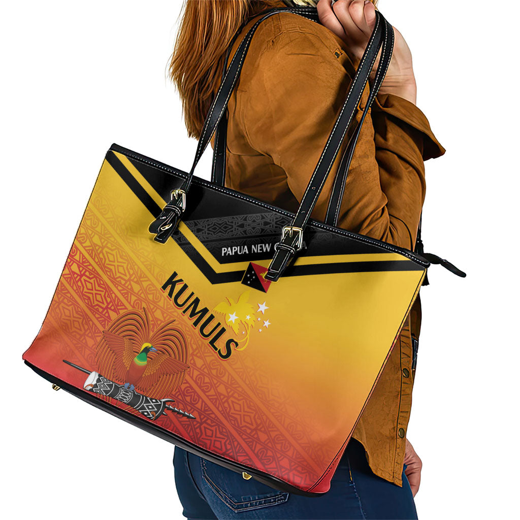Papua New Guinea Rugby The Kumuls Leather Tote Bag Motuan Inspired Pattern
