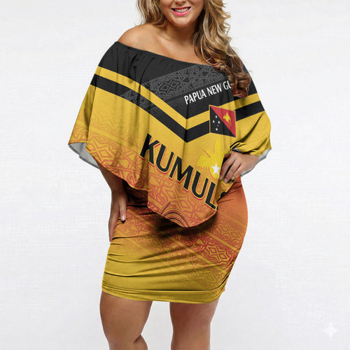 Papua New Guinea Custom Rugby The Kumuls Off Shoulder Short Dress Motuan Inspired Pattern