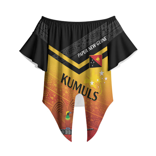 Papua New Guinea Custom Rugby The Kumuls Off Shoulder Wrap Waist Top Motuan Inspired Pattern