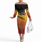 Papua New Guinea Custom Rugby The Kumuls Off The Shoulder Long Sleeve Dress Motuan Inspired Pattern