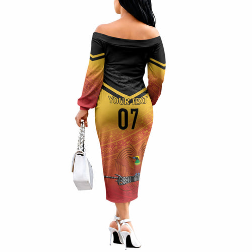 Papua New Guinea Custom Rugby The Kumuls Off The Shoulder Long Sleeve Dress Motuan Inspired Pattern