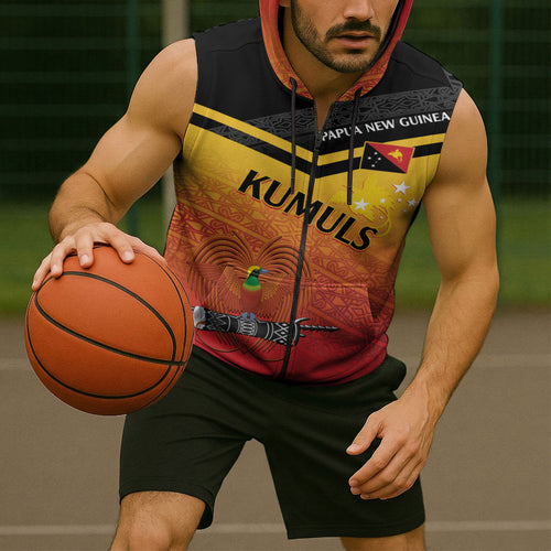 Papua New Guinea Custom Rugby The Kumuls Sleeveless Zip Hoodie Motuan Inspired Pattern
