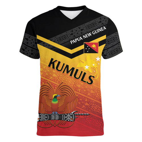 Papua New Guinea Custom Rugby The Kumuls Women V-Neck T-Shirt Motuan Inspired Pattern