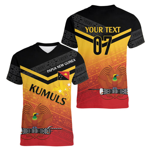 Papua New Guinea Custom Rugby The Kumuls Women V-Neck T-Shirt Motuan Inspired Pattern