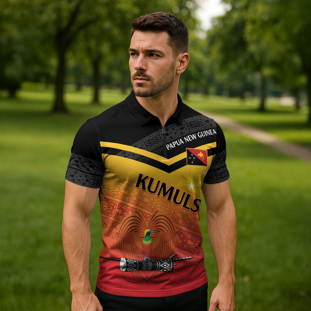 Papua New Guinea Custom Rugby The Kumuls Zipper Polo Shirt Motuan Inspired Pattern