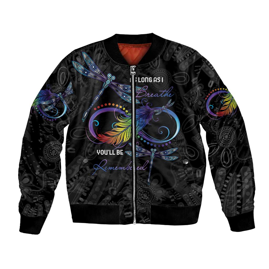 Personalised Australia Indigenous Memorial Bomber Jacket As Long As I Breathe You'll Be Remembered