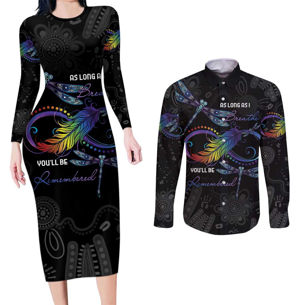 Personalised Australia Indigenous Memorial Couples Matching Long Sleeve Bodycon Dress and Long Sleeve Button Shirt As Long As I Breathe You'll Be Remembered