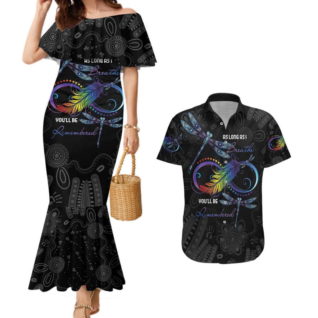 Personalised Australia Indigenous Memorial Couples Matching Mermaid Dress and Hawaiian Shirt As Long As I Breathe You'll Be Remembered