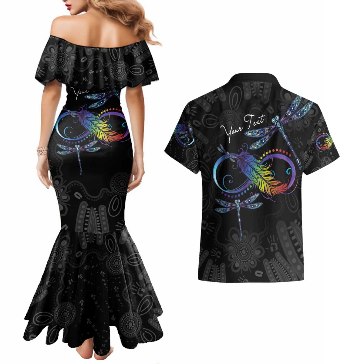 Personalised Australia Indigenous Memorial Couples Matching Mermaid Dress and Hawaiian Shirt As Long As I Breathe You'll Be Remembered