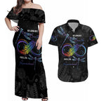 Personalised Australia Indigenous Memorial Couples Matching Off Shoulder Maxi Dress and Hawaiian Shirt As Long As I Breathe You'll Be Remembered