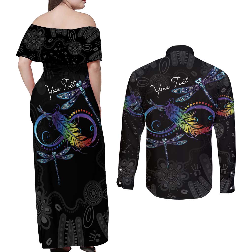 Personalised Australia Indigenous Memorial Couples Matching Off Shoulder Maxi Dress and Long Sleeve Button Shirt As Long As I Breathe You'll Be Remembered