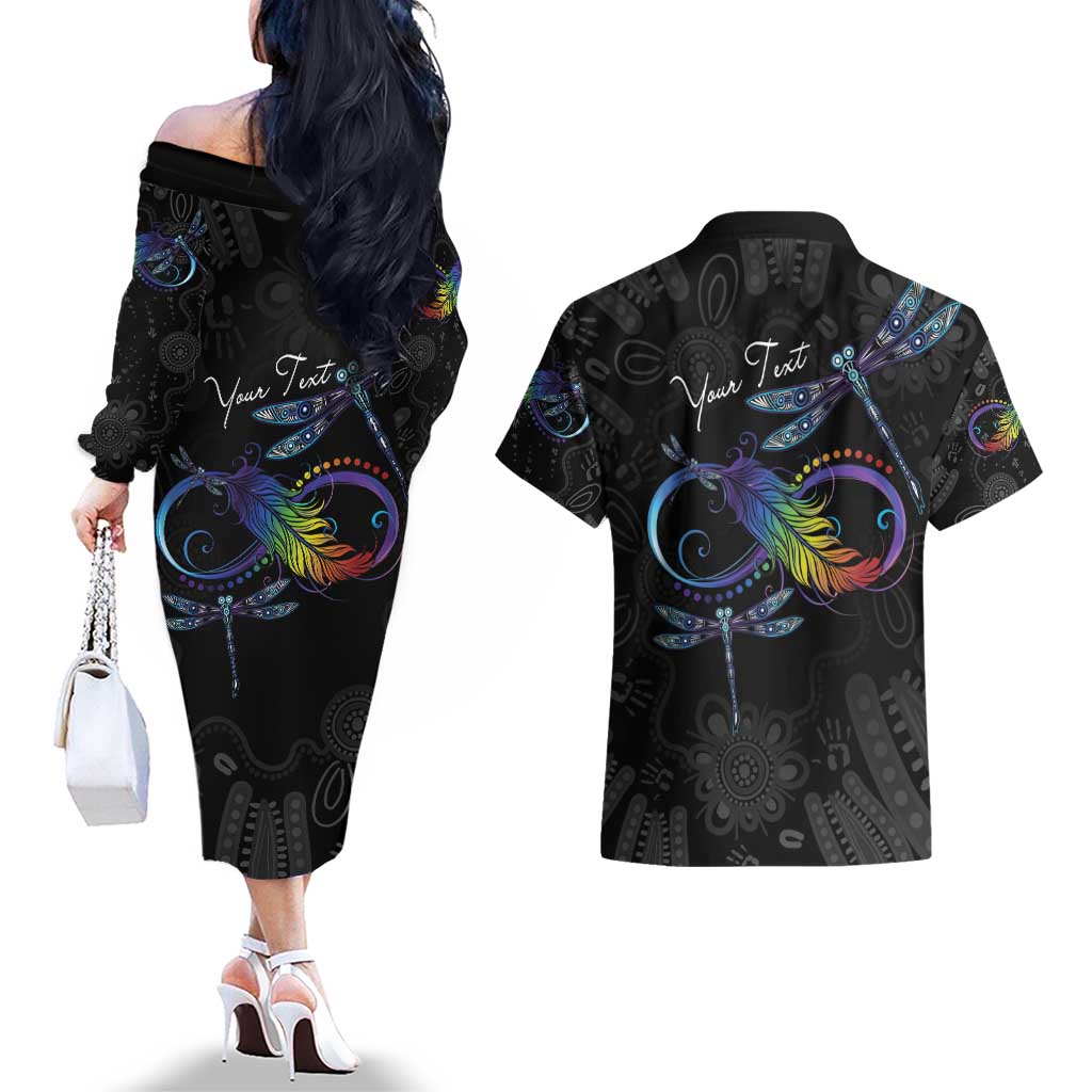 Personalised Australia Indigenous Memorial Couples Matching Off The Shoulder Long Sleeve Dress and Hawaiian Shirt As Long As I Breathe You'll Be Remembered