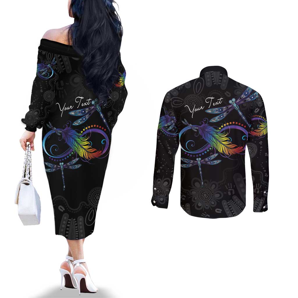 Personalised Australia Indigenous Memorial Couples Matching Off The Shoulder Long Sleeve Dress and Long Sleeve Button Shirt As Long As I Breathe You'll Be Remembered