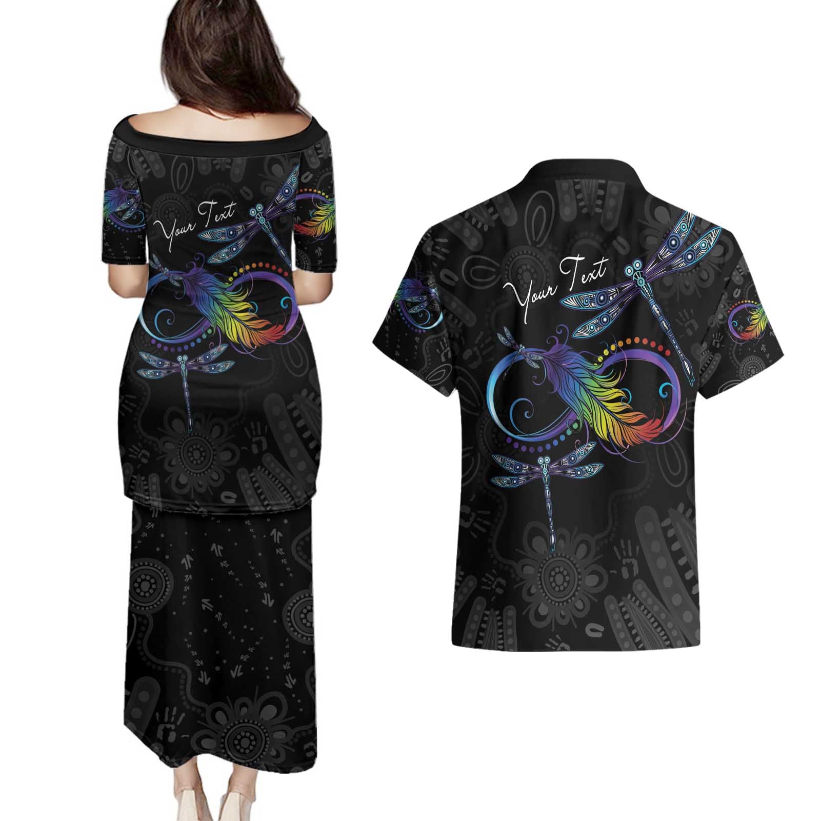 Personalised Australia Indigenous Memorial Couples Matching Puletasi and Hawaiian Shirt As Long As I Breathe You'll Be Remembered
