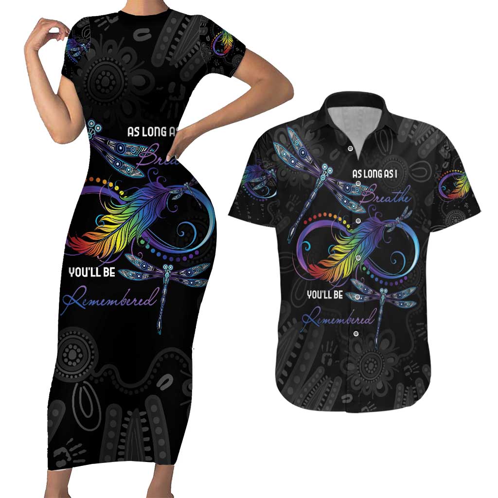 Personalised Australia Indigenous Memorial Couples Matching Short Sleeve Bodycon Dress and Hawaiian Shirt As Long As I Breathe You'll Be Remembered