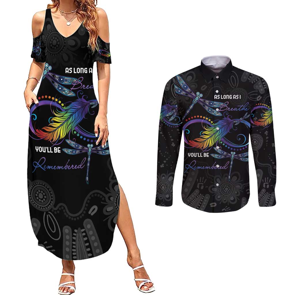 Personalised Australia Indigenous Memorial Couples Matching Summer Maxi Dress and Long Sleeve Button Shirt As Long As I Breathe You'll Be Remembered
