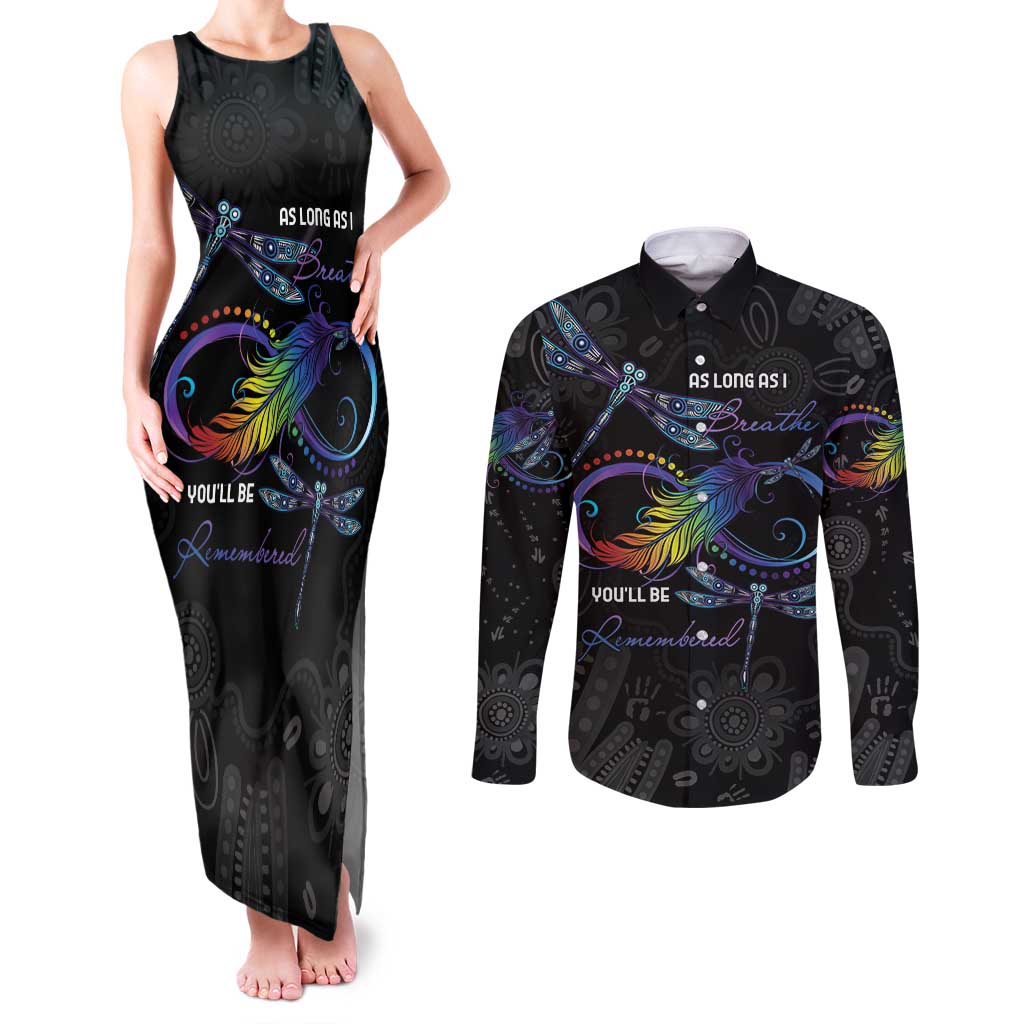Personalised Australia Indigenous Memorial Couples Matching Tank Maxi Dress and Long Sleeve Button Shirt As Long As I Breathe You'll Be Remembered